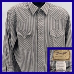 Wrangler Western Shirts Mens XL Big Tall Gray Striped Metallic Snap Button Shirt